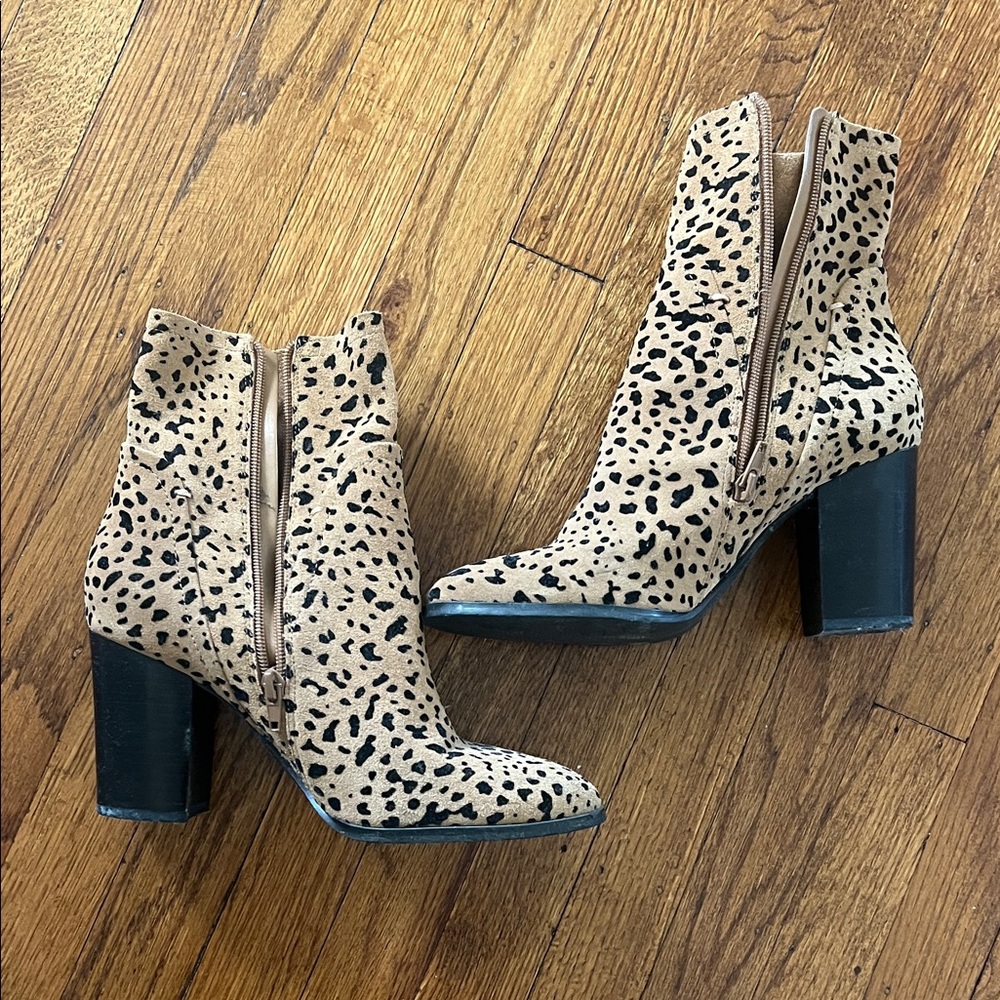 Gibson Latimer Tan Leopard-Print Suede Ankle Boots